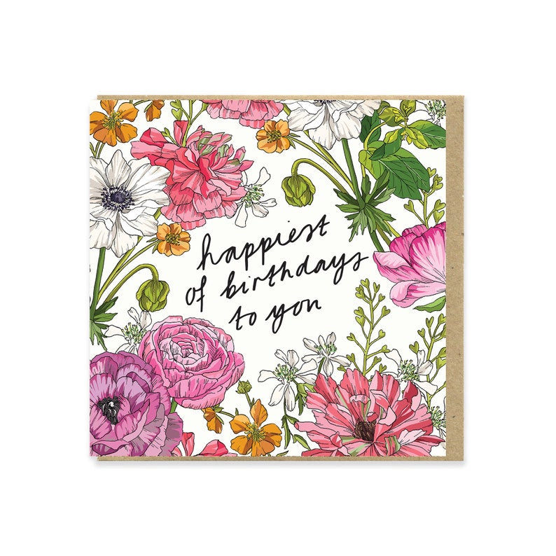 Colourful Floral card with Happiest Of Birthdays To You Message
