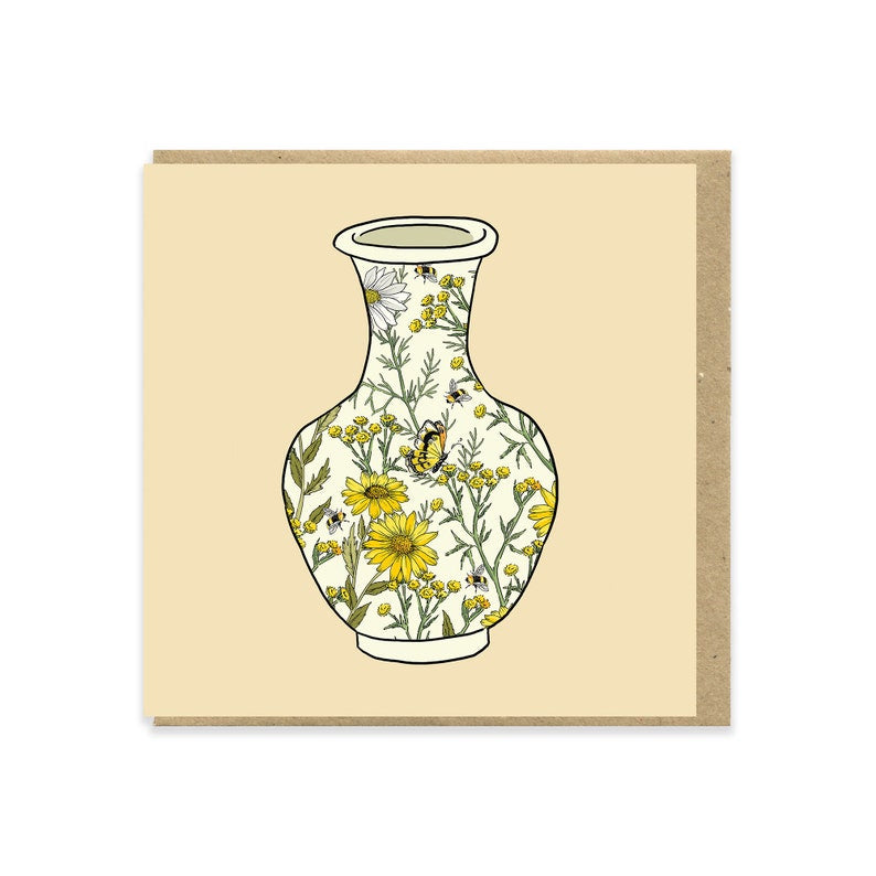 card with floral vase on cream background
