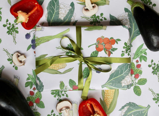 Wrapping paper with colour vegetable illustration on white background