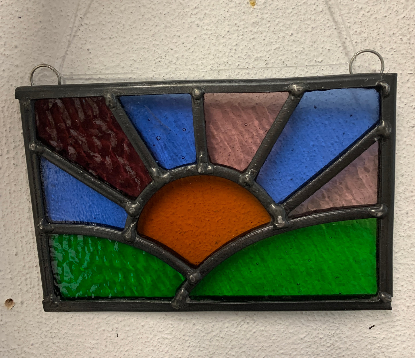 Small Stained glass Sunset over fields sun catcher 