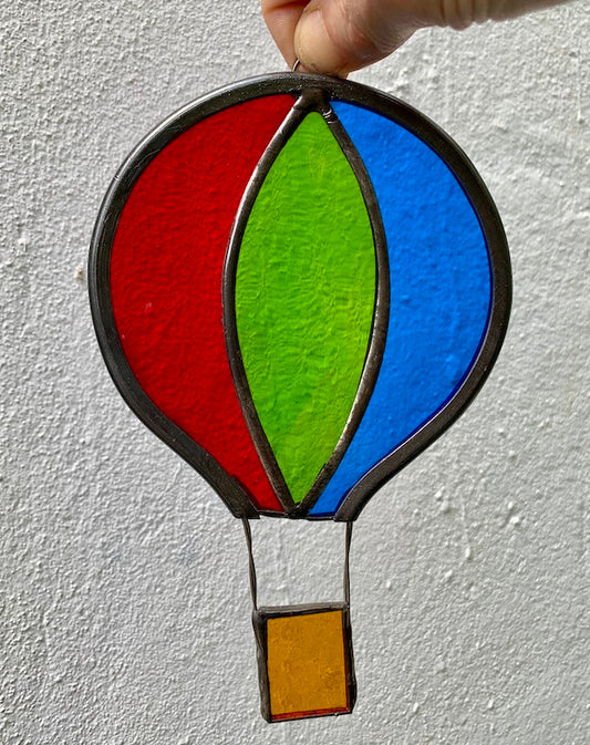 Stained Glass Hot Air Balloon, 3 Colours with hanging hook, perfect for hanging in windows.