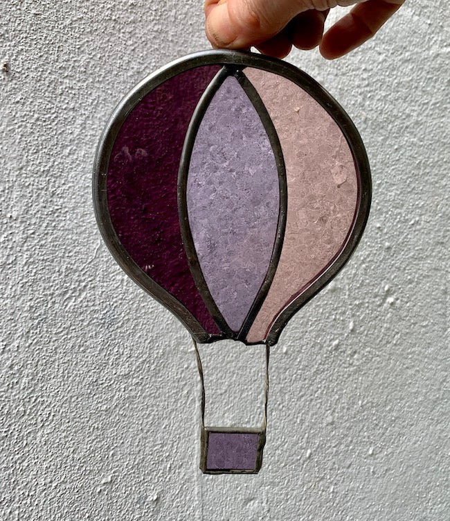 Stained Glass Hot Air Balloon, 3 Colours with hanging hook, perfect for hanging in windows.  Edit alt text