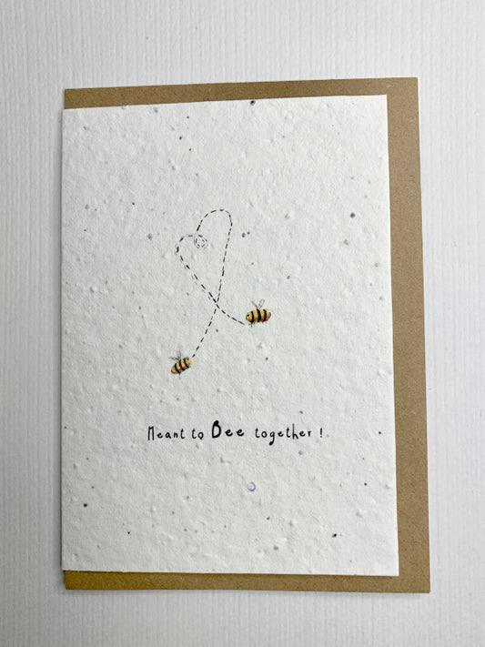 Meant To Bee Together Plantable Valentines Card. Two Bees Flying Make A Heart.