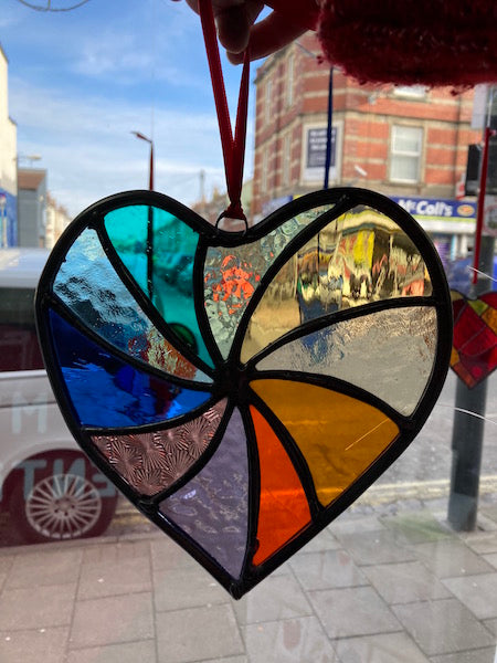 Dadswell Glass, Stained glass Rainbow Heart Suncatcher. 
