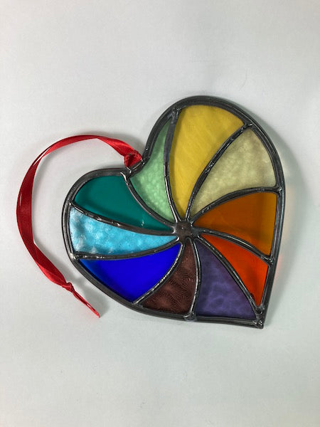 Dadswell Glass, Stained glass Rainbow Heart Suncatcher.