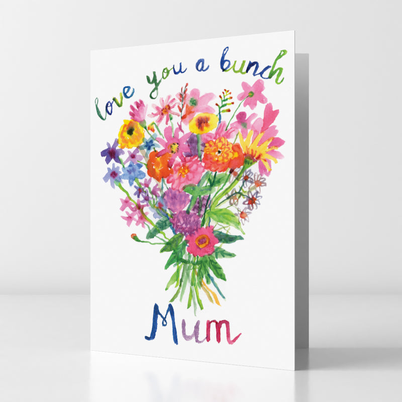 Rosie Webb "Love you a bunch Mum" Card, Bristol based illustrator water colour bunch of flowers.