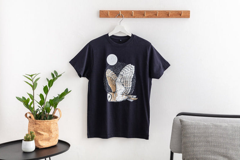 Black T shirt with owl illustration