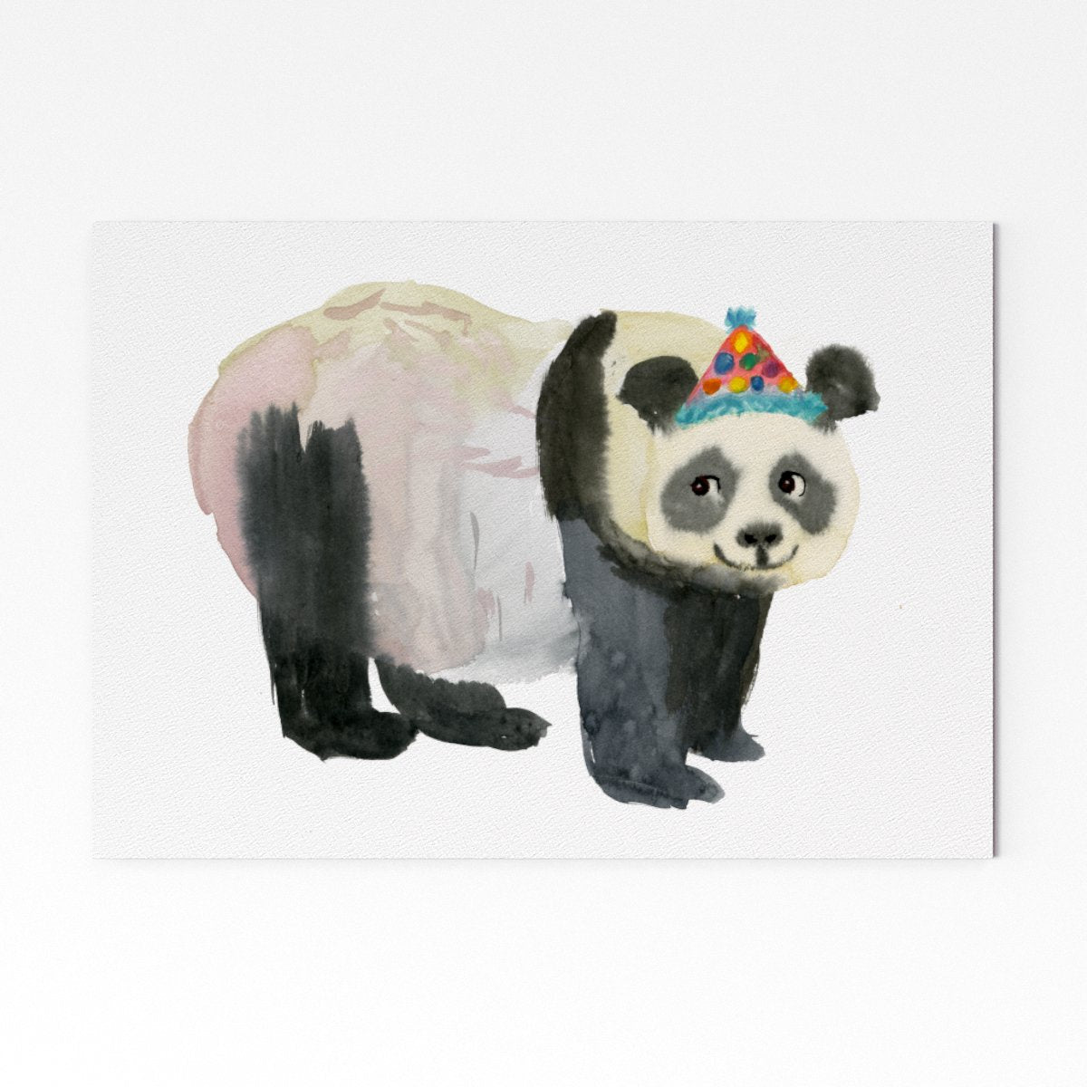 Panda in a party hat A5 print in white frame