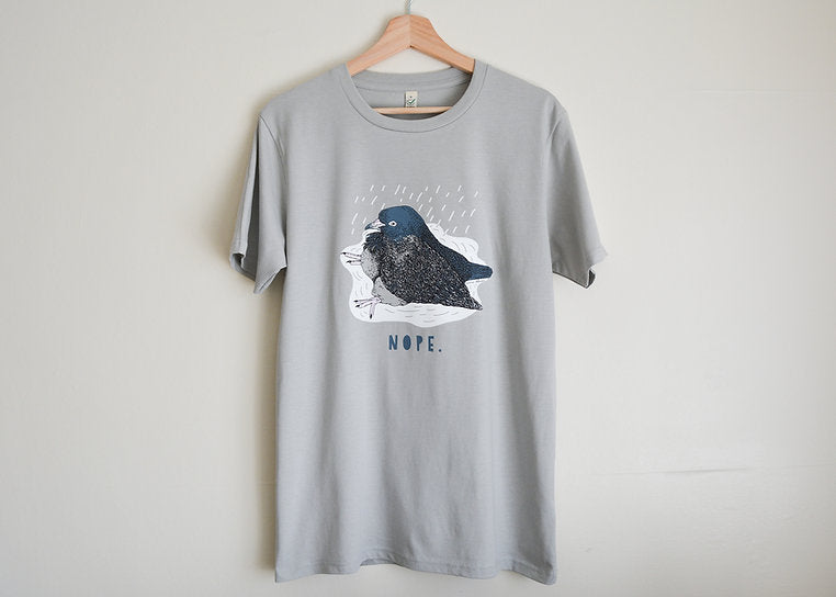Gray T shirt with pigeon illustration