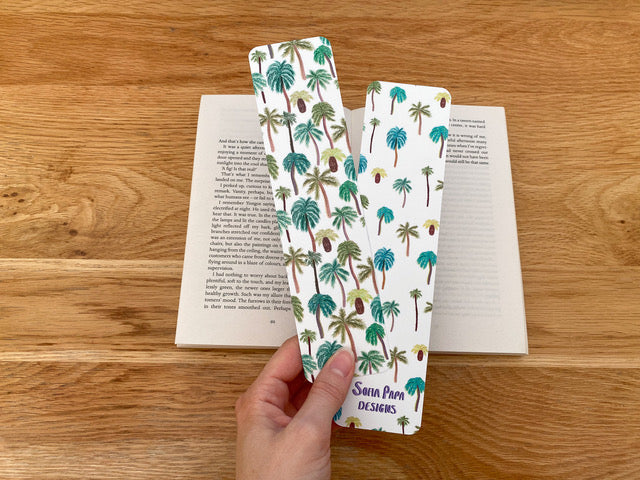 Bookmark with palm trees on white background