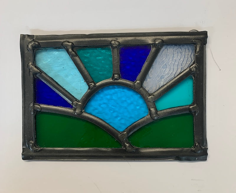 Stained glass sun over fields small sun catcher with hooks