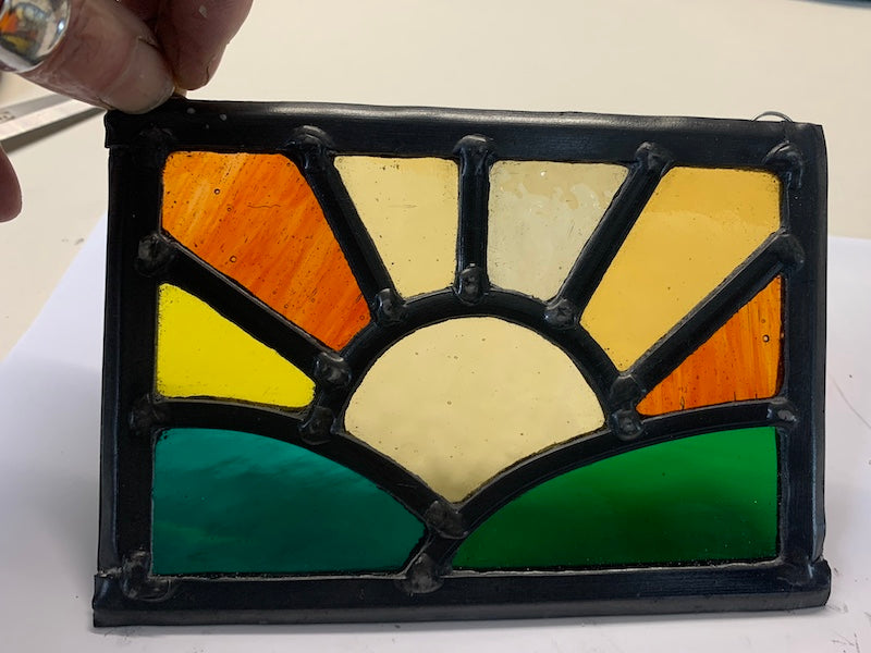 Stained glass sun over fields small sun catcher with hooks