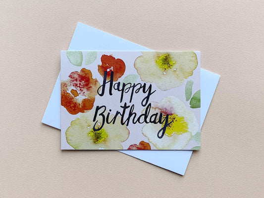 Thea & Fox Happy Birthday card.  A lovely floral watercolour birthday card.