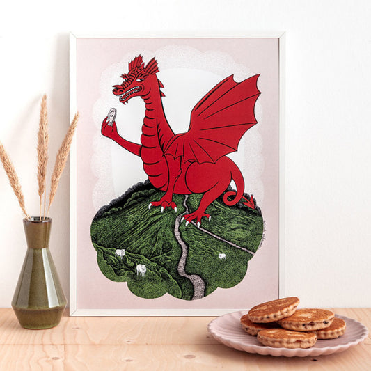 Red Welsh dragon illustration print