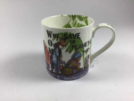 Women will save the planet mug, Vandana Shiva designed by Clare Andrews, made by Stokes Croft China in Bristol