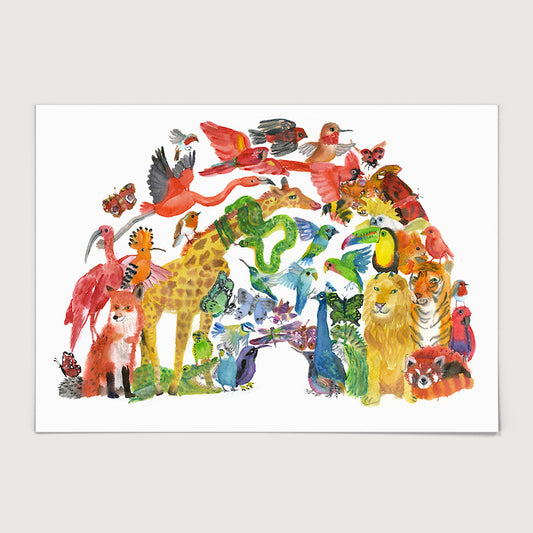 Bristol based illustrator Rosie Webb Rainbow of animals print.