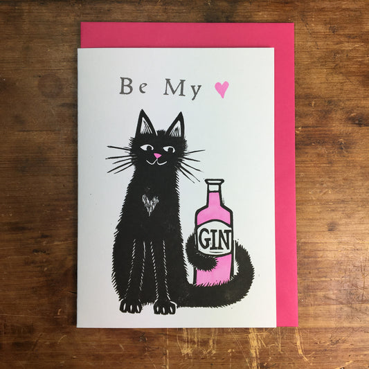 Laura Robertson Be My Love Gin Cat Card