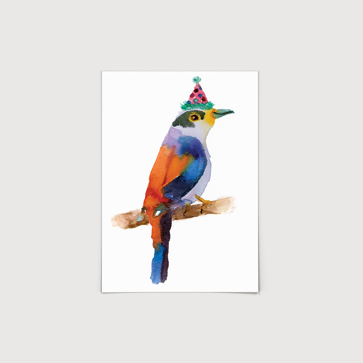 Rosie Webb Bird on Branch in Spotty hat Print