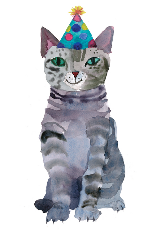 Rosie Webb Cat in Party Hat Card