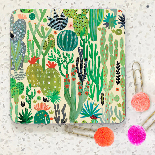 Coaster with colourful illustration of cacti