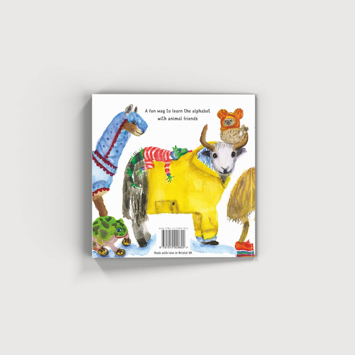 '' A fun way to learn the alphabet with animal friends'' book with watercolour animals on cover  