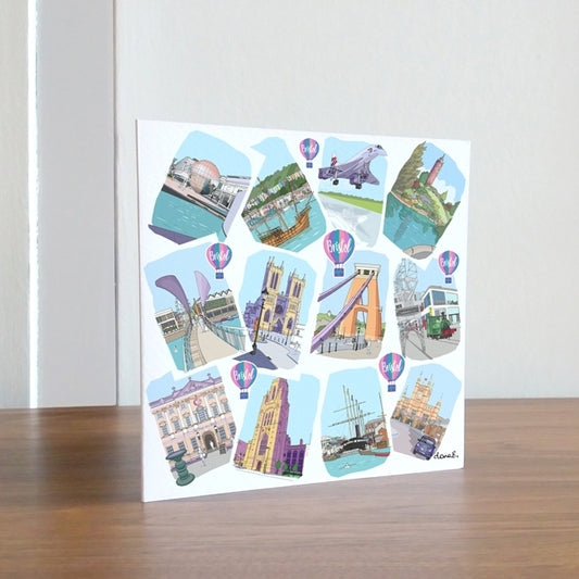 Greetings card, blank inside.  Images of Bristol Landmarks.