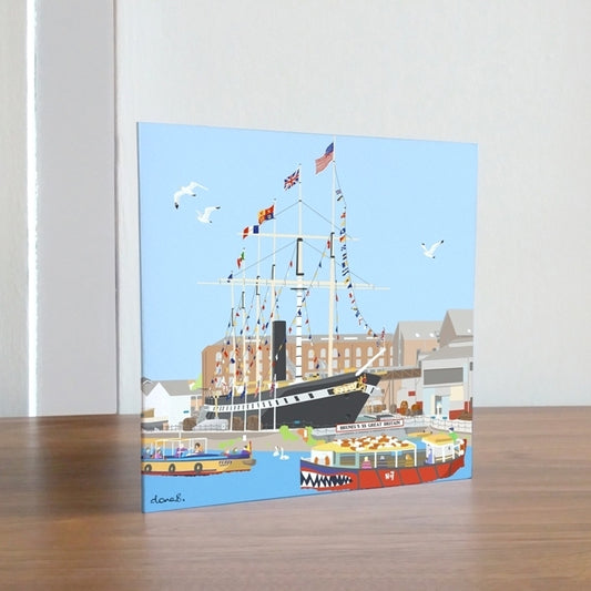 Blank Greetings Card with an illustration of the SS Great Britain and Bristol Ferries.
