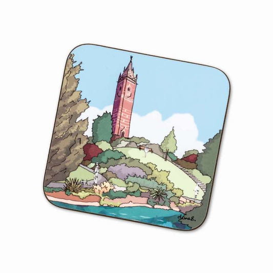 Illustration of Cabot Tower in Bristol on a coaster.