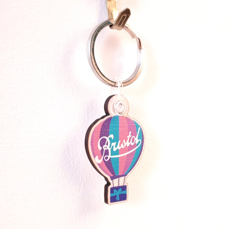 Plywood Bristol Balloon Keyring by Dona B Drawings