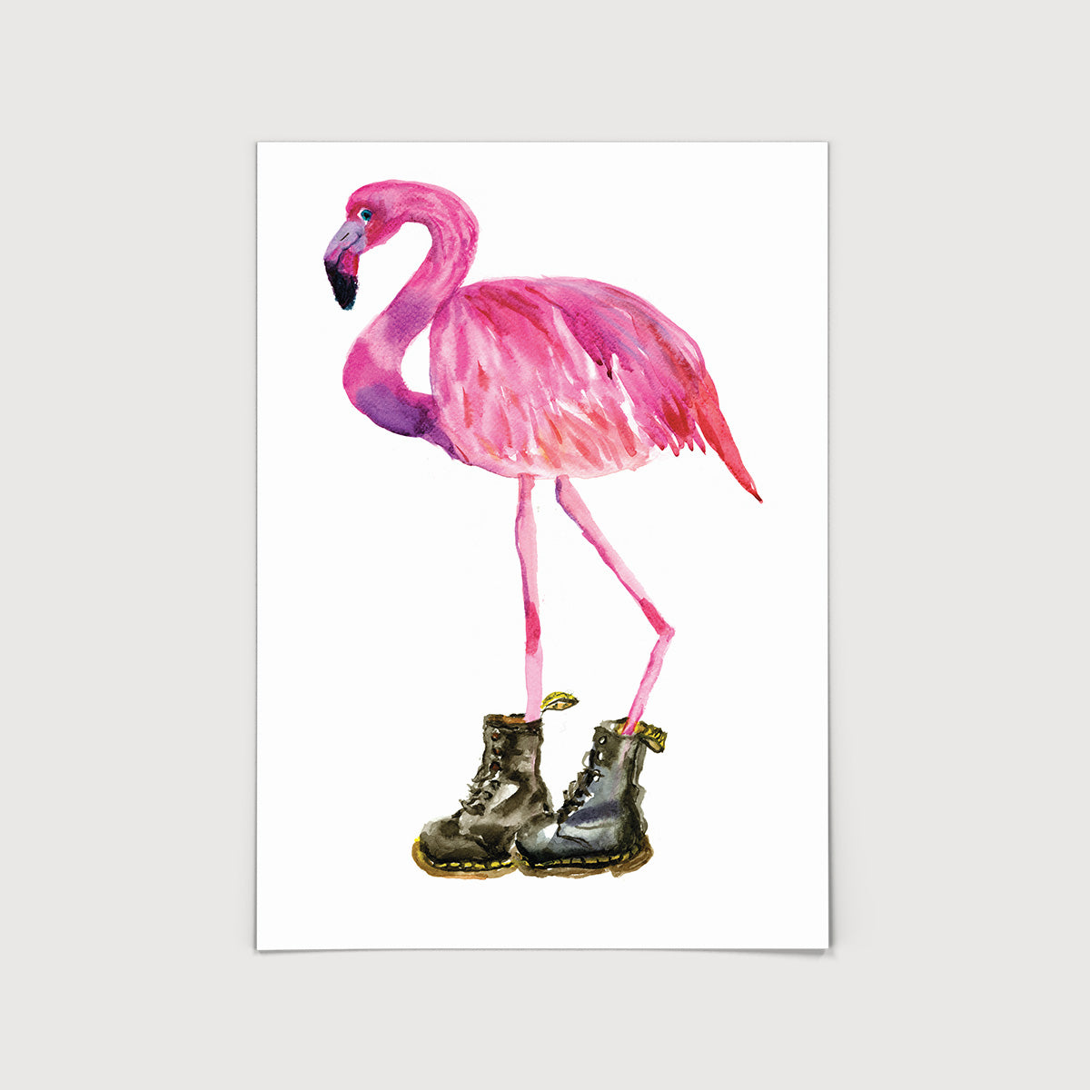 Rosie Webb Pink Flamingo in Black Docs Print