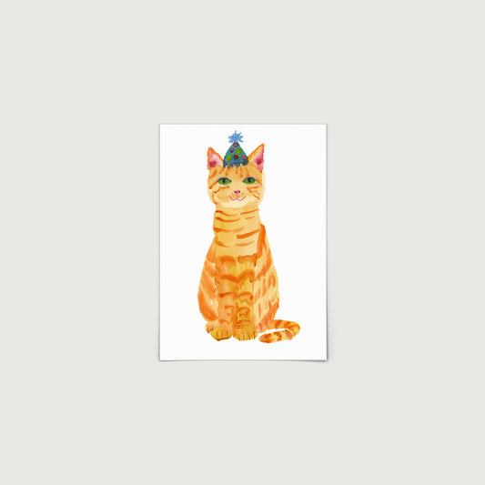 Rosie Webb Ginger Cat in Party Hat Print