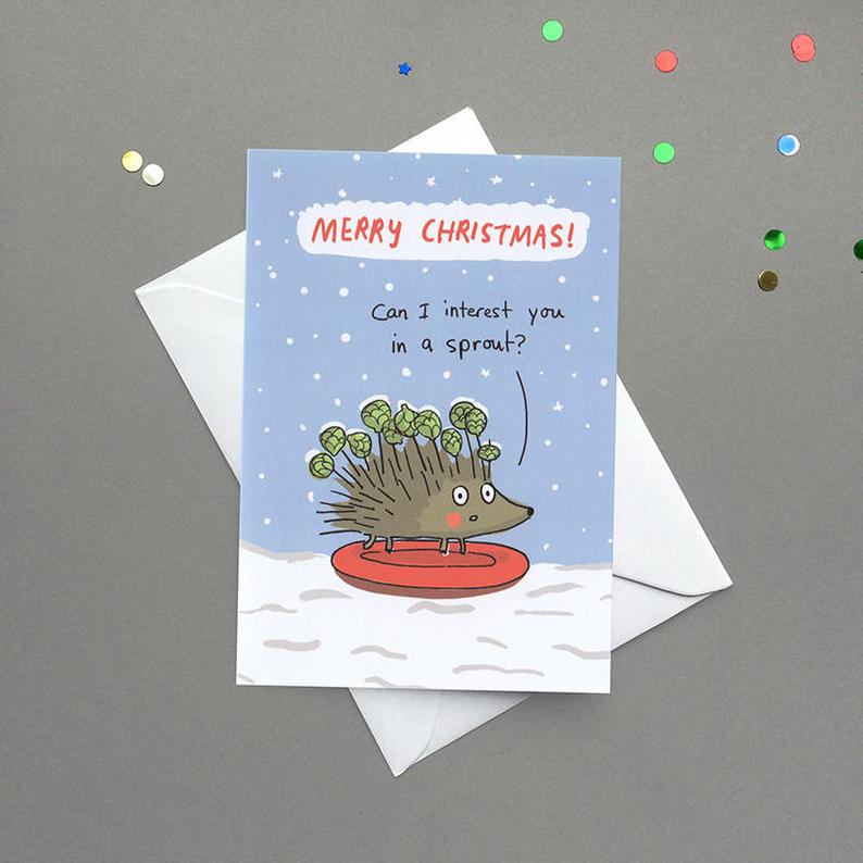 Sarah Ray Hedgehog Sprouts Xmas Card