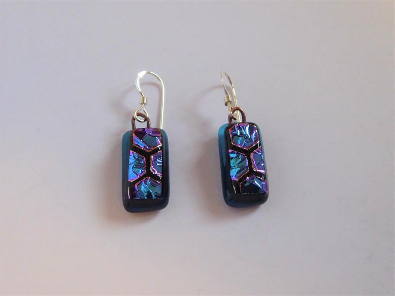 Eva Glass Black Turquoise Honeycomb Earrings