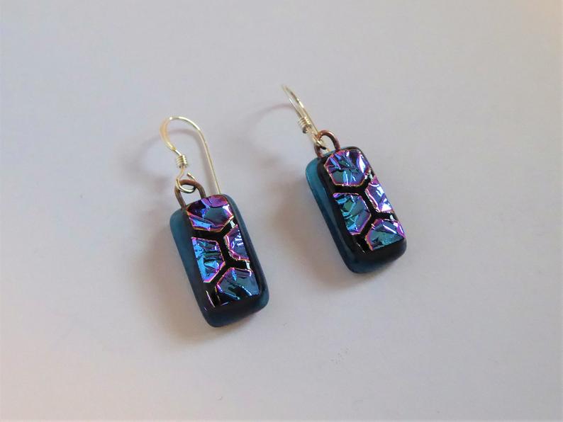 Eva Glass Black Turquoise Honeycomb Earrings