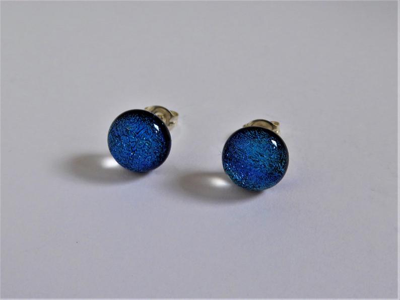 Eva Glass Round Blue Glitter Studs