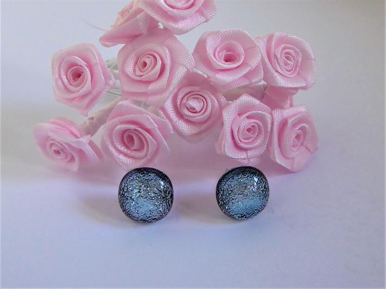 Eva Glass Round Silver Studs