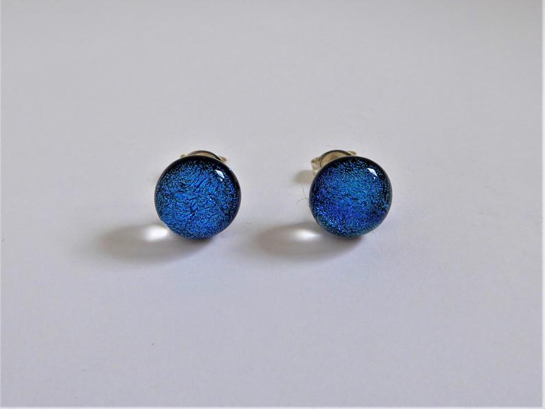 Eva Glass Round Blue Glitter Studs