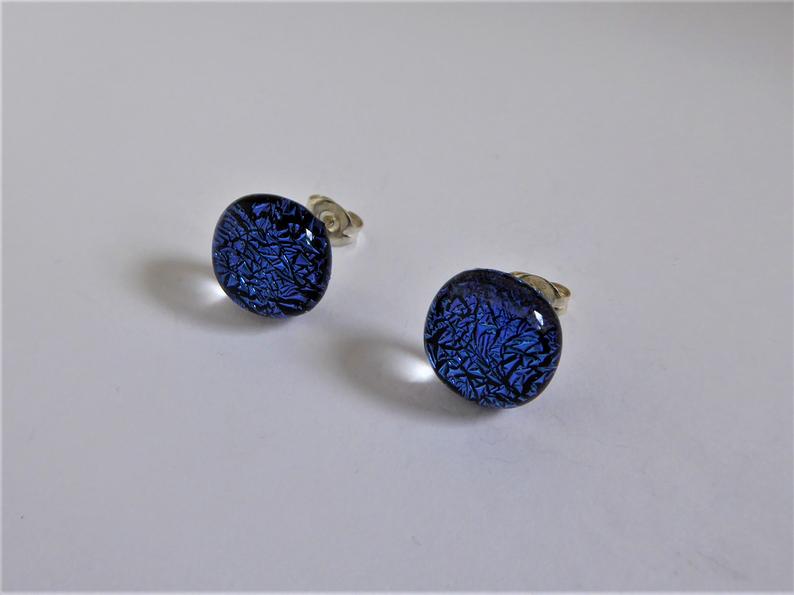 Eva Glass Small round Crackle Turquoise Studs