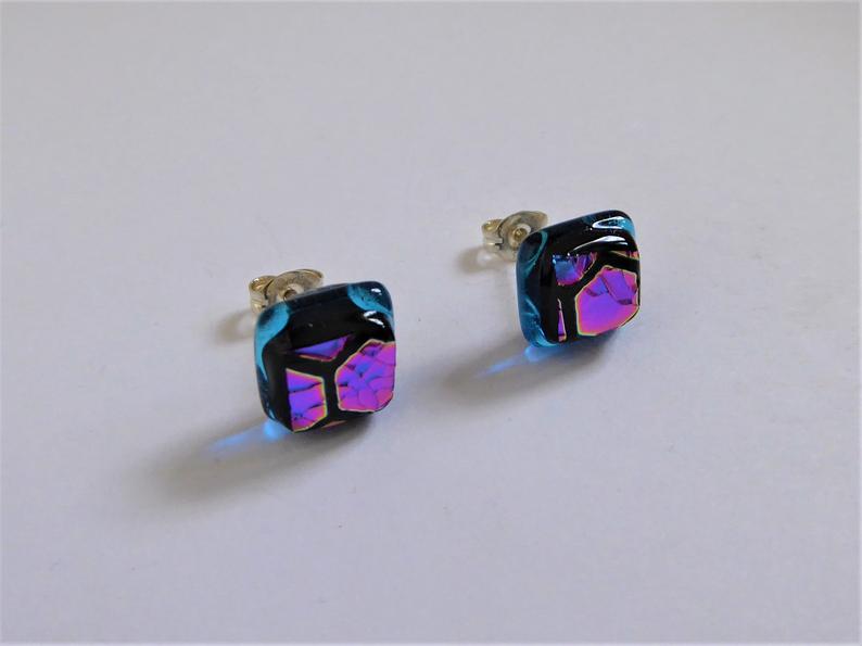 Eva Glass Square Turquoise Honeycomb Studs