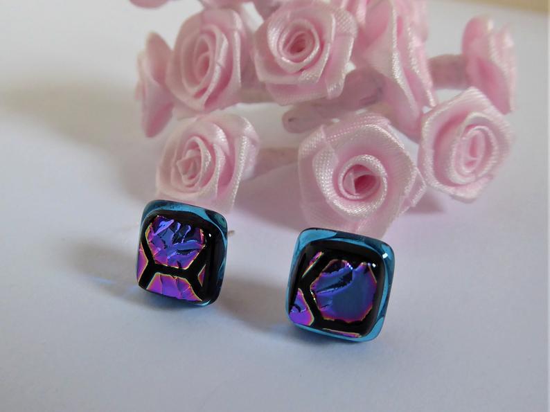 Eva Glass Square Turquoise Honeycomb Studs