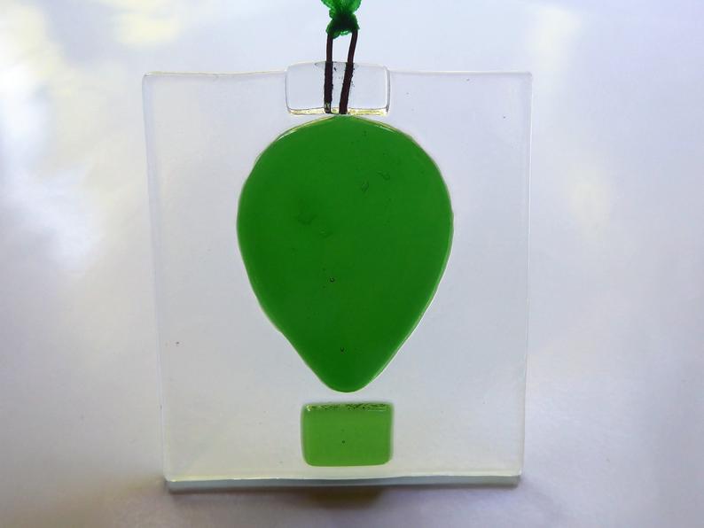 Eva Glass Small Fused glass hot air balloon. Hanging glass decoration.