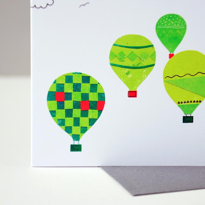 Fiona Clabon Green Balloons Card