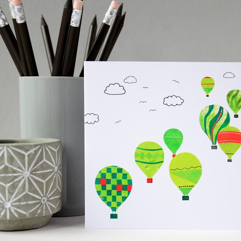 Fiona Clabon Green Balloons Card