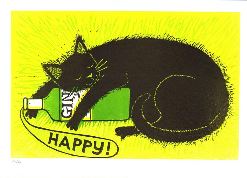 Laura Robertson Happy Gin Cat Print
