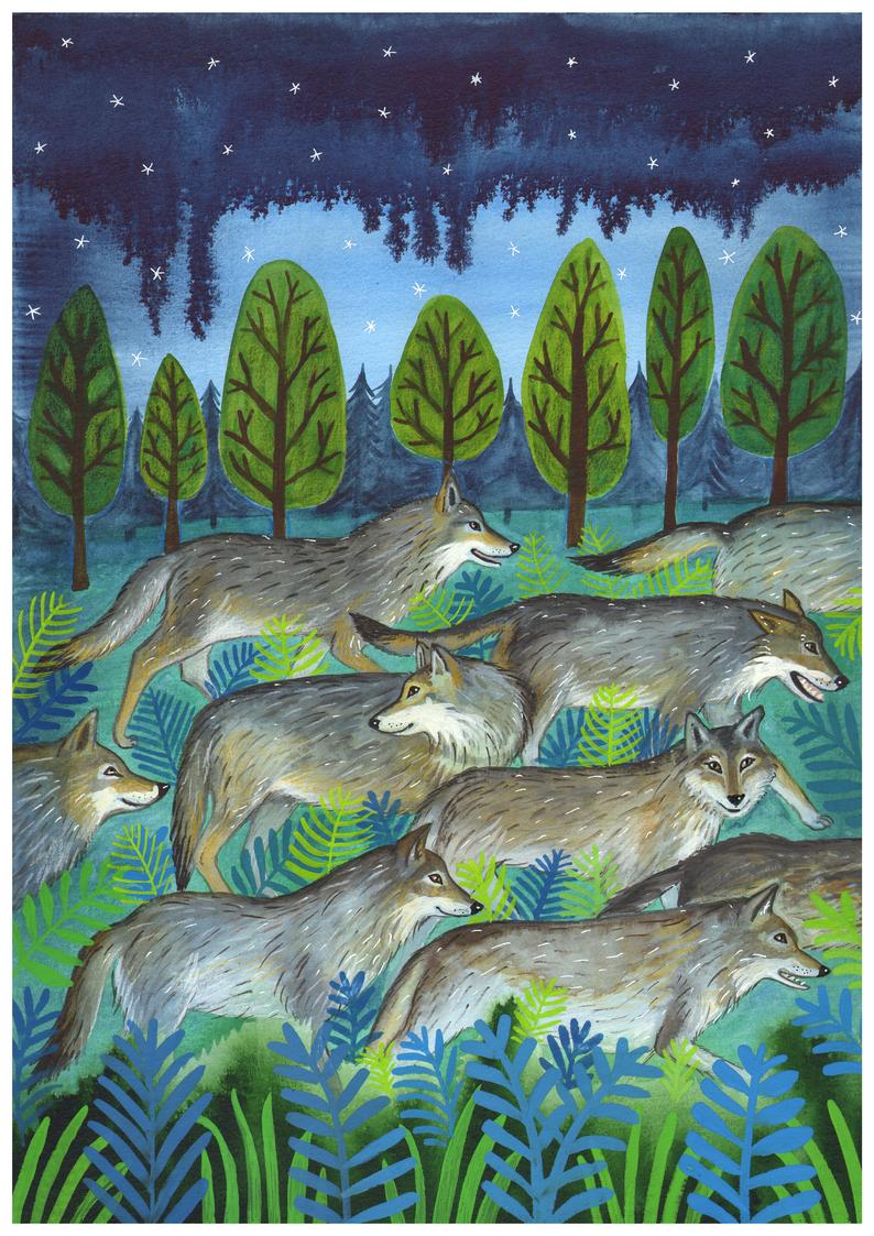 Laura Robertson Running Wolves Print
