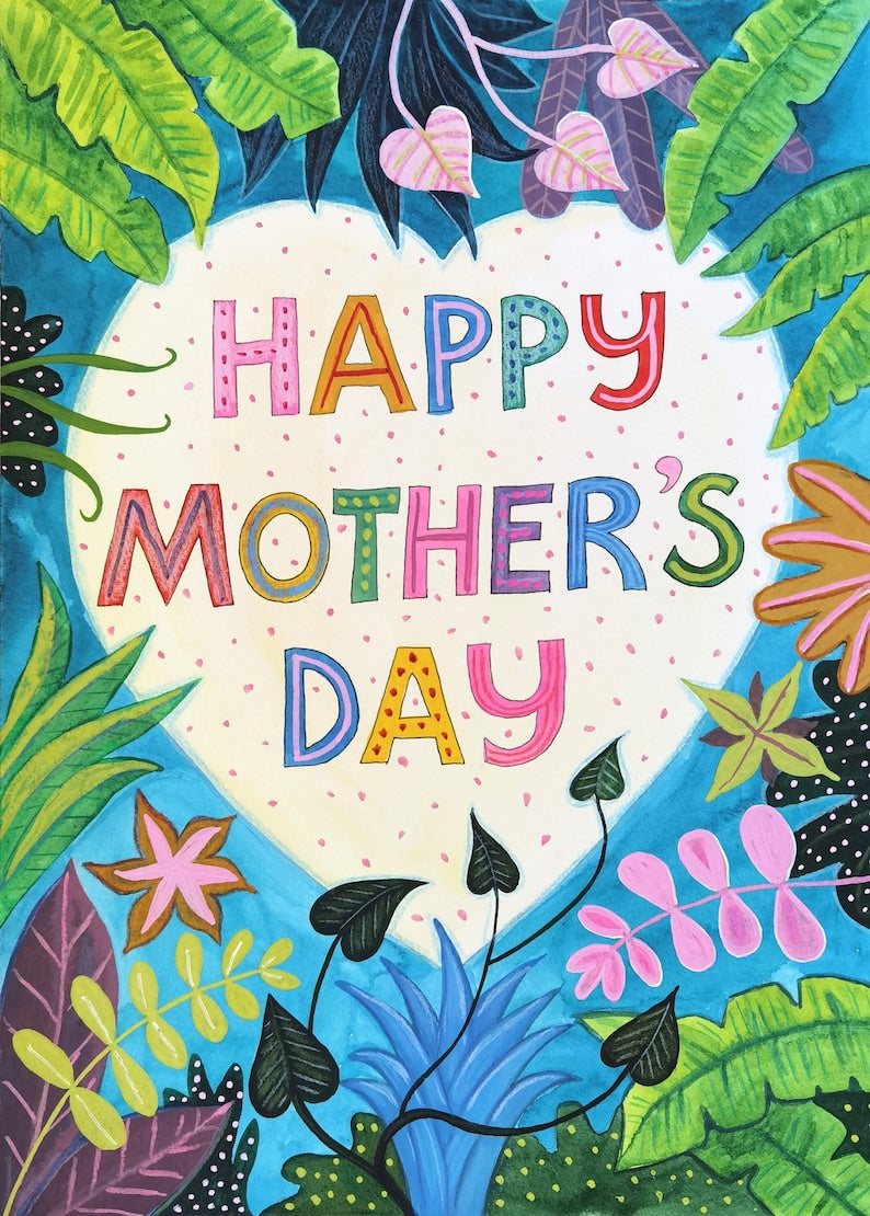 Colourful Happy Mother's Day Card with leaves and flowers