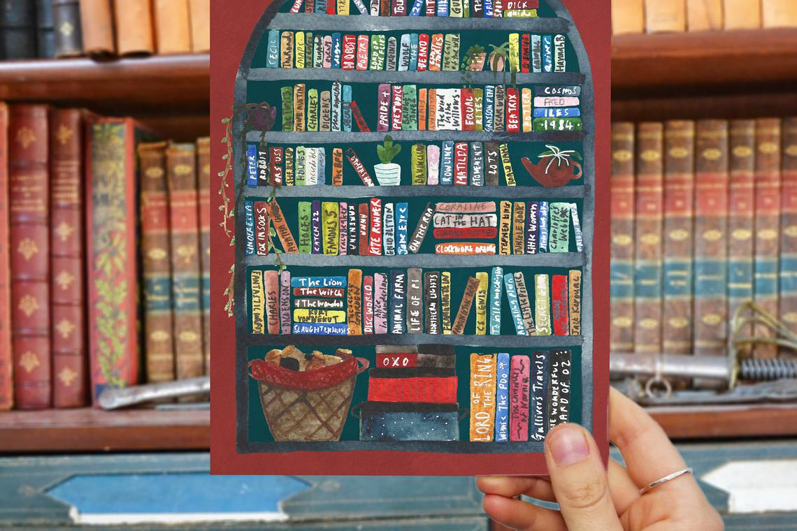 Hattie Buckwell, Book Collected Illustrated Library Print, handmade in Bristol.