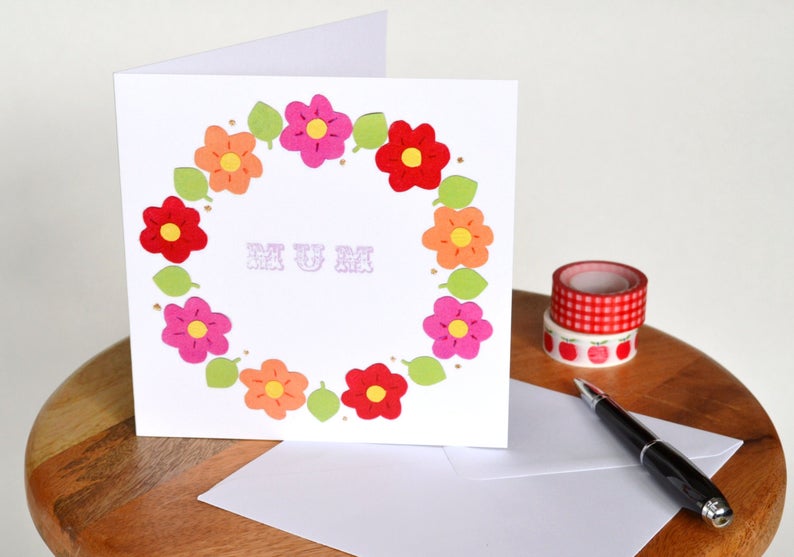 Little Red Apple Flower Garland Mum Card. Perfect card for Mother's Day. Handmade in Bristol.