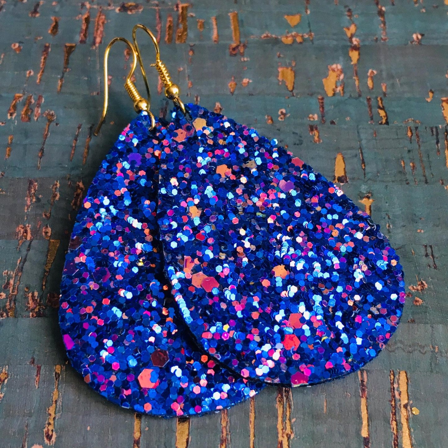 Fabric glitter earrings made by E.giraffe a Bristol independent maker.