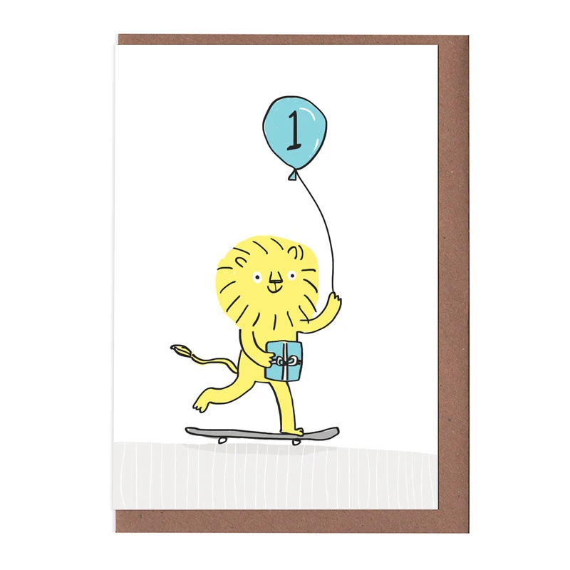 Sarah Ray Children's age birthday card. Featuring a lion and his friends.